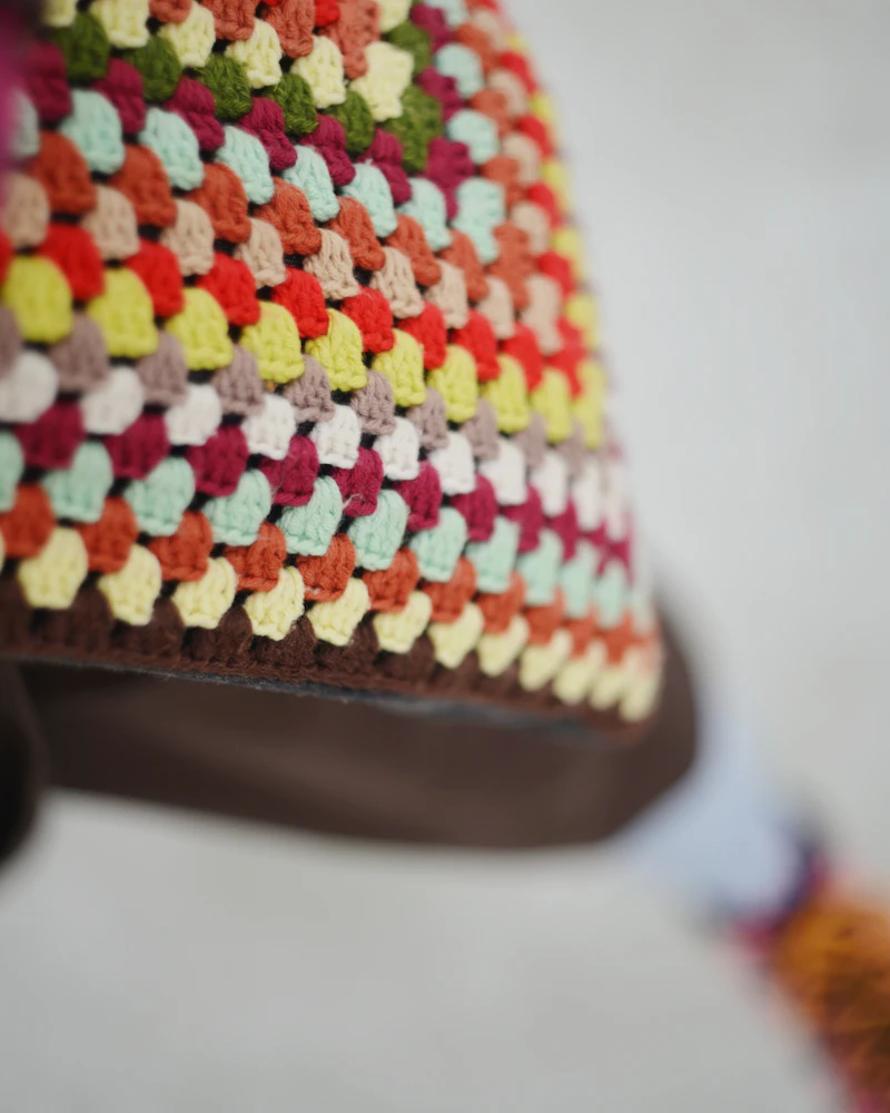 Colorful crocheted granny stripe bag